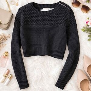 Banana Republic Black Textured Crew Neck Sweater